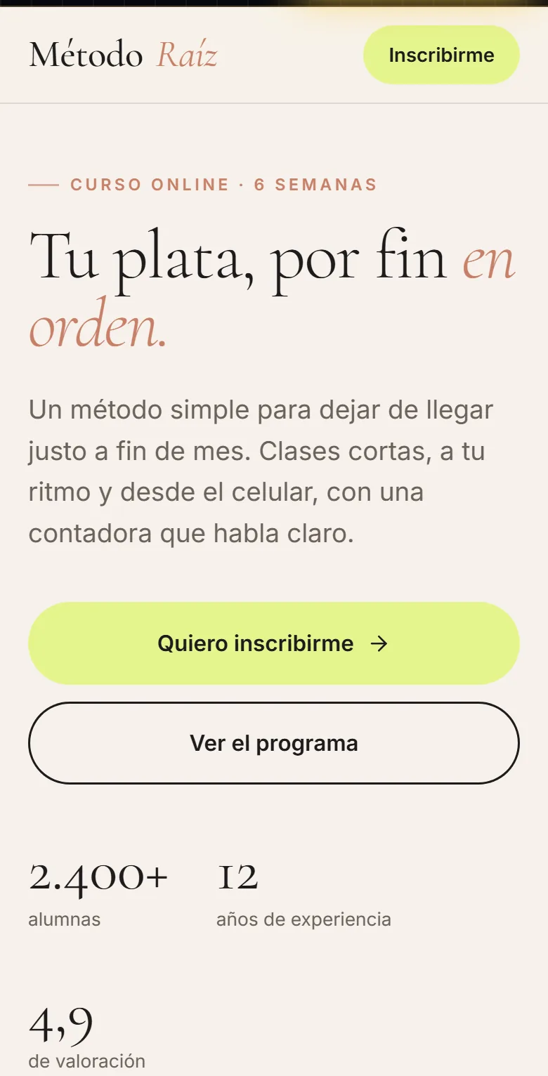 Web de muestra de curso online en celular
